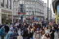 Very busy Leicester Square in London during Christmas period