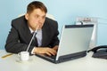 A very busy man working with laptop Royalty Free Stock Photo