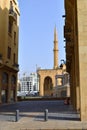 Very center of Beirut rebuilt after war with mosq in background Royalty Free Stock Photo