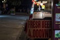 Very cheap fresh beer sign in a street at night in Vietnam