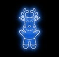 Very cheerful deer with its blue light illuminated in a neon with decoration and nocturnal light