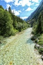 Very clean crystal blue water of the mountain river Soca Royalty Free Stock Photo