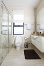 Very clean and well lighted bathroom in an Asian home