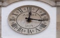 Ancient stone clock tower on a church Royalty Free Stock Photo