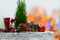 A close-up view of a Christmas reed during the ongoing Christmas season and the flickering bokeh of Christmas tree Royalty Free Stock Photo