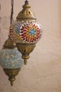 Very colorful Arabic style lanterns together