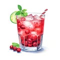 Very colorful drink with lemon, cherry, mint and ice