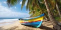 Colorful wooden boat on a beautiful tropical beach Royalty Free Stock Photo