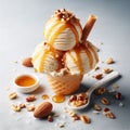Very creamy ice cream in its edible glass, bathed in caramel and honey Royalty Free Stock Photo