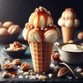 Very creamy ice cream in its edible glass, bathed in caramel and honey Royalty Free Stock Photo