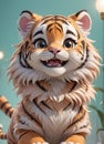 A very cute anthropomorphic tiger is smiling.