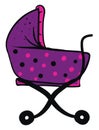 Violet baby stroller , vector or color illustration