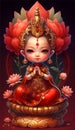 Very cute cute baby Avalokitesvara Bodhisattva with lotus generative AI