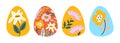 Very cute decorative Easter eggs with floral and botanical patterns. Easter themed flowers and leaves. Set of Easter Royalty Free Stock Photo