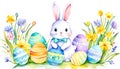 Very cute easter bunny with flowers and copy space Royalty Free Stock Photo