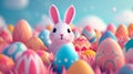 Very cute easter bunny surrounded by vibrant easter eggs Royalty Free Stock Photo