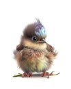 Very Cute fluffy baby bird on grey background, AI-generated Royalty Free Stock Photo