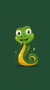 very cute green little smile snake on green background, illustration, vertical poster