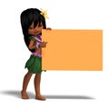 Very cute hawaiin cartoon girl invites you. 3D