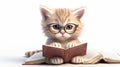 Very cute kitty with glasses reading book Royalty Free Stock Photo