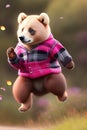 Very cute koala bear is wearing pink and plaid, having fun,Ai