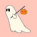 Very cute little ghost isolated clip art hand drawn illustration. Baby print for Halloween celebration. Stock vector