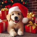 very cute little puppy wearing a santa hat Royalty Free Stock Photo