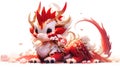 A very cute little red and white dragon, happy Chinese New Year 2024, Dragon Year. Royalty Free Stock Photo