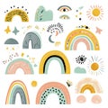 very cute rainbow clipart, organic forms, light and airy pastel color palette,