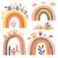 very cute rainbow clipart, organic forms, light and airy pastel color palette,