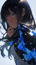 Very cute stargazing girl Photo realistic anime generative AI