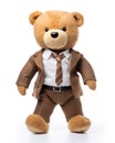 A very cute Teddy Bear, wearing suit and tie, dressed like a businessman