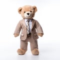 A very cute Teddy Bear, wearing suit and tie, dressed like a businessman