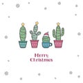 Very cute tiny Christmas greeting card with cactuses