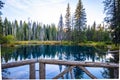 Very deep wild dangerous Little Crater Lake with clear very cold blue water in Oregon