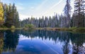 Very deep wild Little Crater Lake with clear blue water in Oregon Mount Hood recreation area