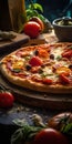 Very delicious and appetizing pizza with blurred background