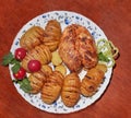 Very delicious fried chicken breast and potatoes