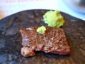 This is a medium-well-broiled beef dish. Koreans eat it with grilled meat and wasabi.