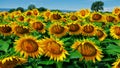 A very dense patch of happy sunflowers. Royalty Free Stock Photo