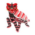 Very Detailed and Beautiful Black and Red Chinese Barongsai Full Body Clip Art Ornaments Decoration Made With Watercolor