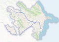 Physical map of the country of Azerbaijan colored