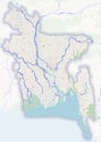 Physical map of the country of Bangladesh colored
