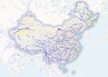 Physical map of the country of China colored