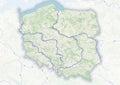 Physical map of the country of Poland colored