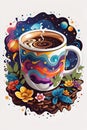 very details galaxy nside a cup of coffee white bac