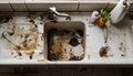 very dirty and disastrous kitchen sink Royalty Free Stock Photo