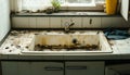 very dirty and disastrous kitchen sink Royalty Free Stock Photo