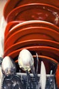 Dirty dishes in the dishwasher Royalty Free Stock Photo