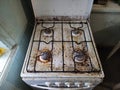 Very dirty and old gas stove in the kitchen Royalty Free Stock Photo